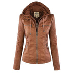 Chaqueta de cuero con capucha