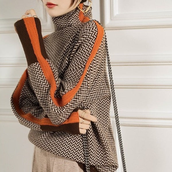 Malou™ | Suéter de cuello alto con llamativas rayas contrastantes