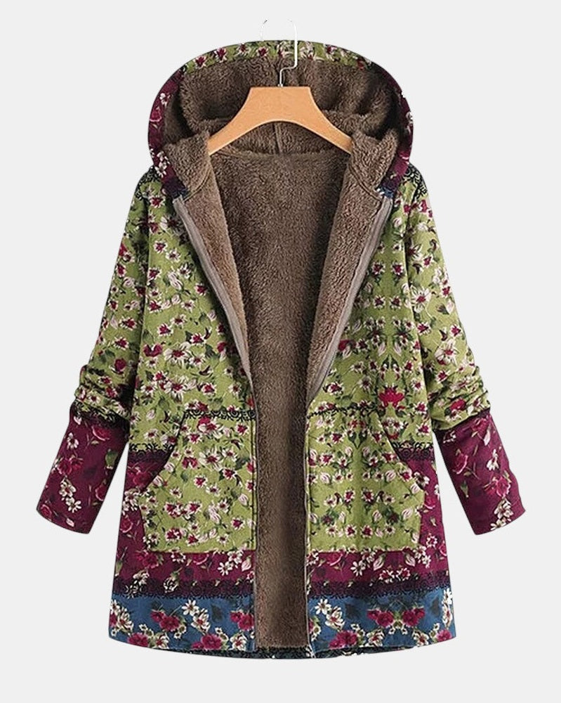 Pil | Grøn &amp; Maroon Cottagecore Blomsterfrakke 